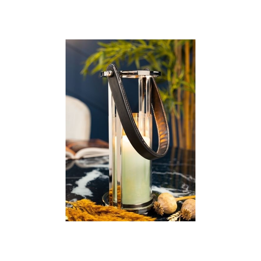 Fenjer LAMPION 30 cm sjajni krom/crna