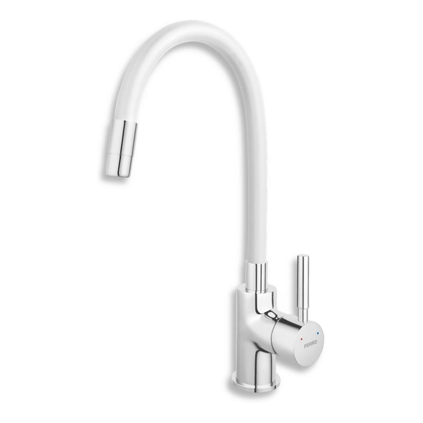 FERRO - Kuhinjska miješalica s fleksibilnim vratom, sjajni krom/bijela
