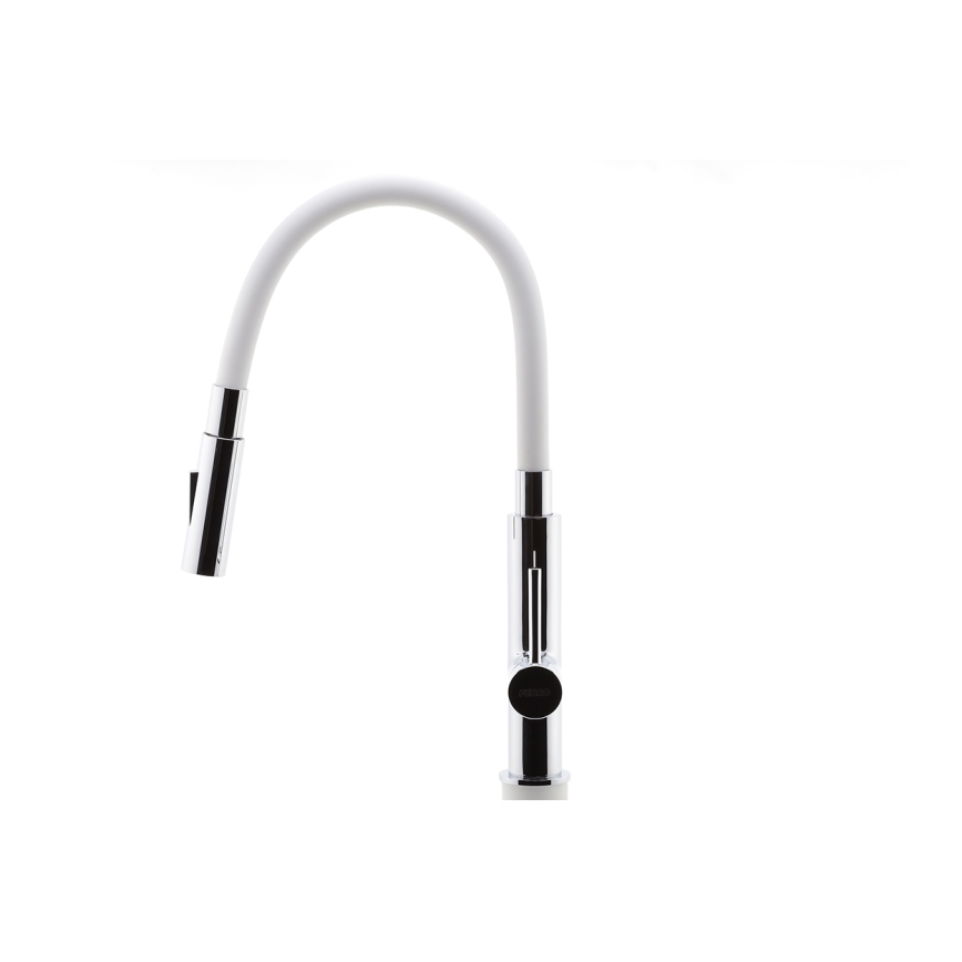 FERRO - Kuhinjska miješalica s fleksibilnim vratom, sjajni krom/bijela