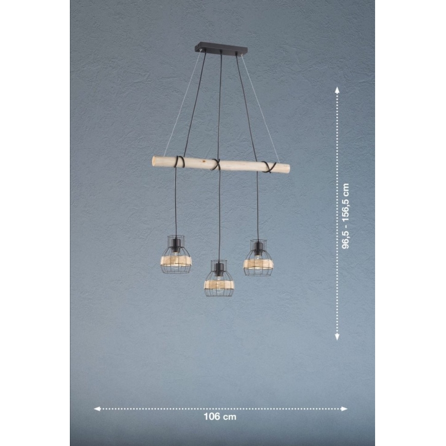 Fischer & Honsel 60798 - Luster na sajli STRAW 3xE27/40W/230V