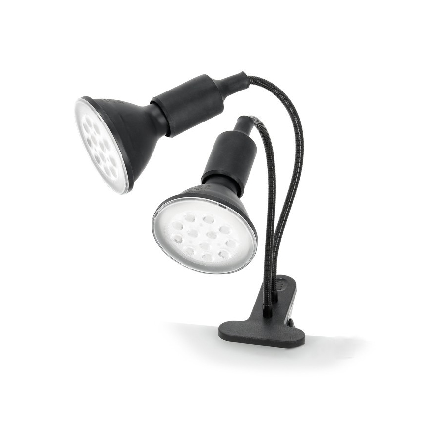 Fleksibilna stolna lampa s kvačicom za uzgoj biljaka PLANTY 2xE27/30W/230V crna