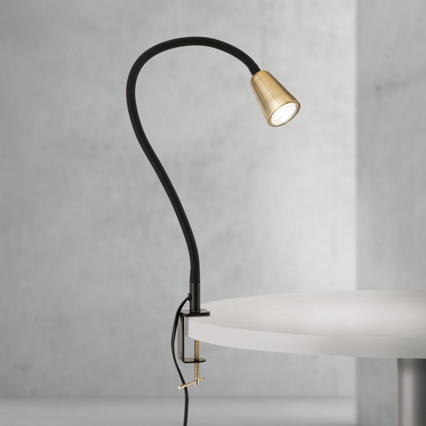 Fleksibilna stolna svjetiljka s kopčom DOTTY 1xGU10/10W/230V mesing/crna