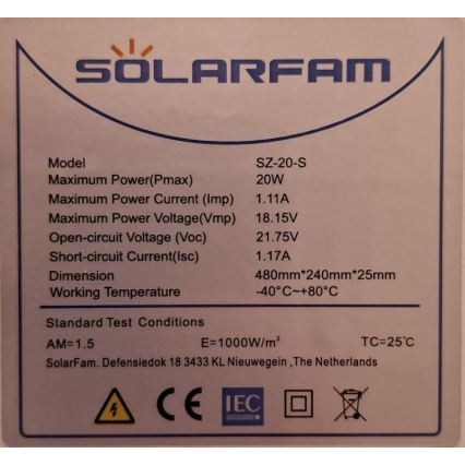Fotonaponski solarni panel 20W/12V
