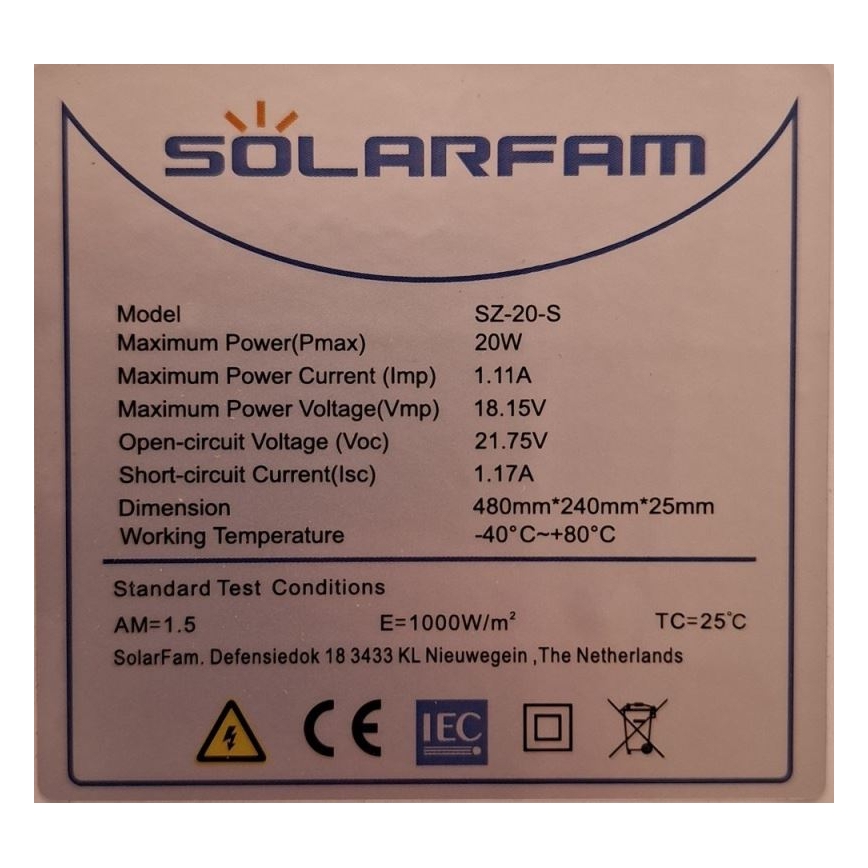 Fotonaponski solarni panel 20W/12V