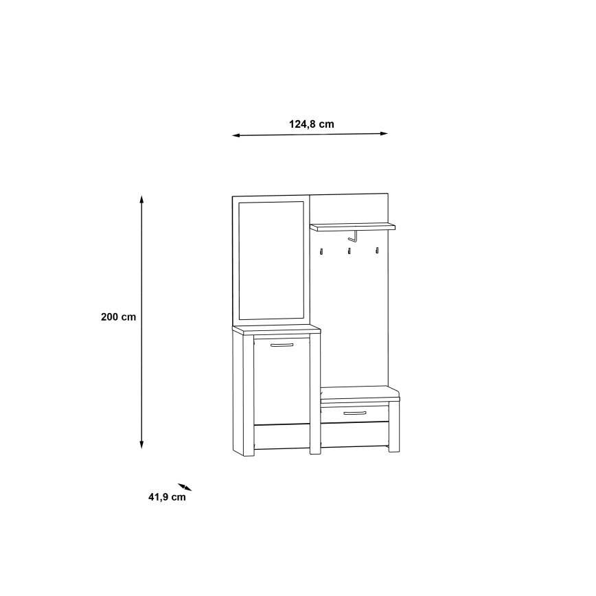 Garderobna stijenka s ogledalom HIRO bijela/siva