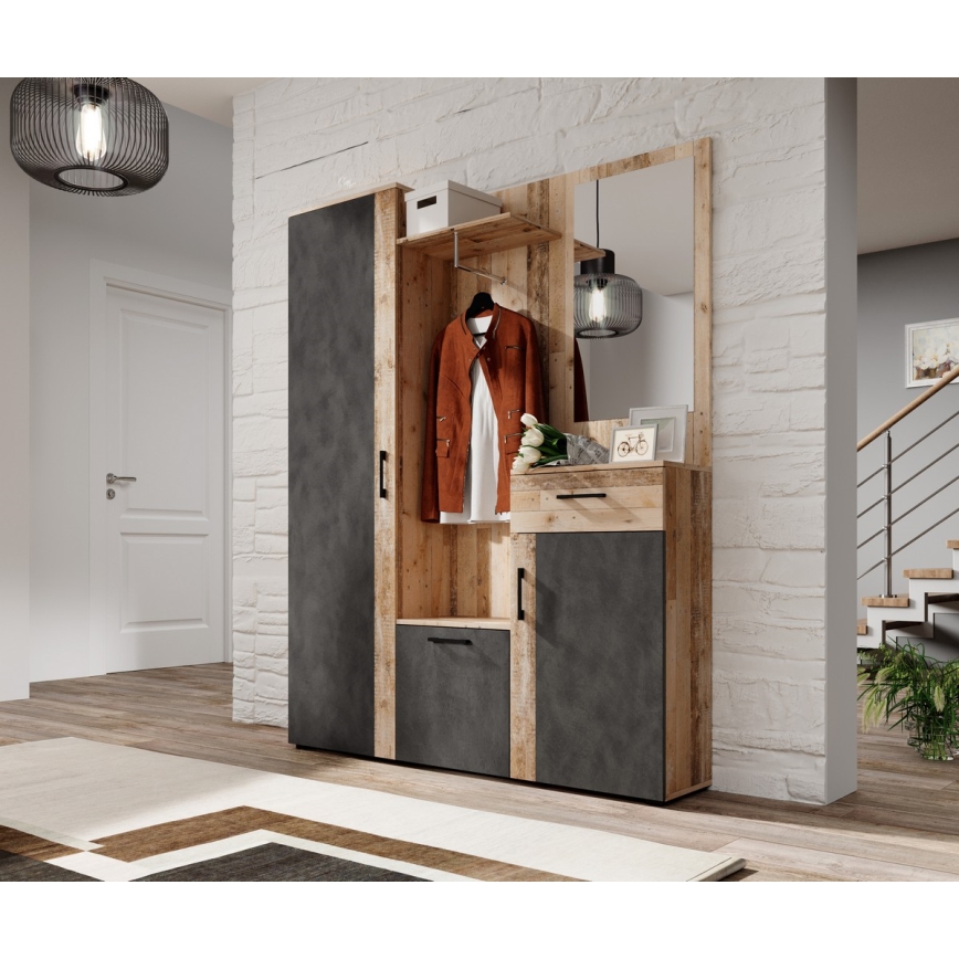 Garderobna stijenka s ogledalom NOLAN smeđa/grafit