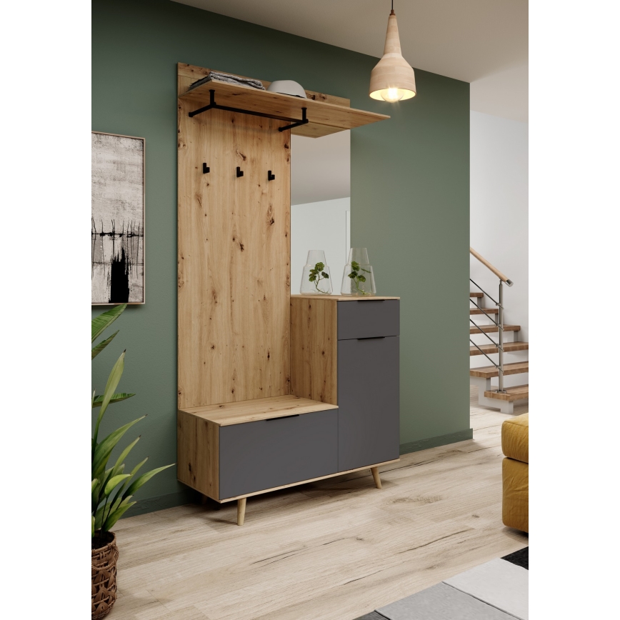 Garderobni zid s ogledalom SVEN smeđa/grafit