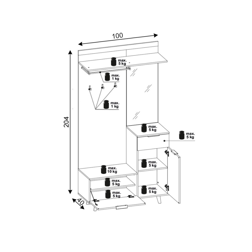 Garderobni zid s ogledalom SVEN smeđa/grafit
