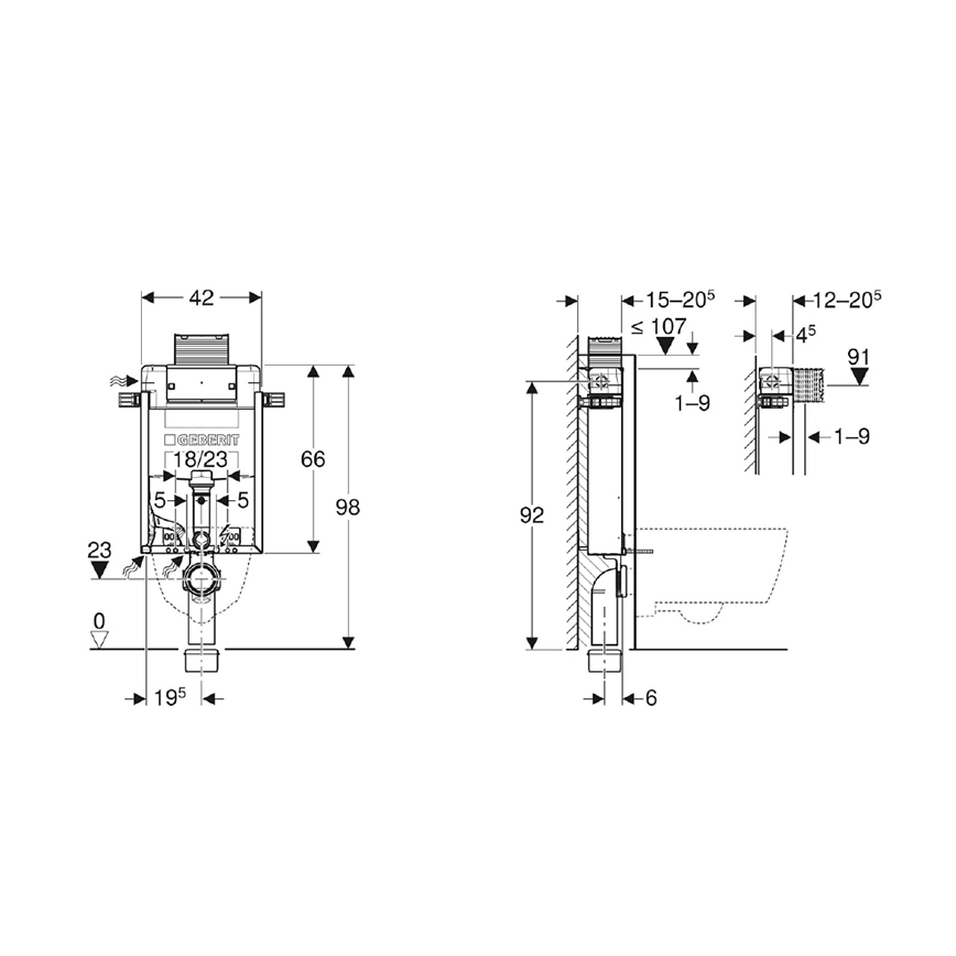 Geberit 110.010.00.1 - Ugradbeni modul za viseću WC školjku Kombifix 98 cm