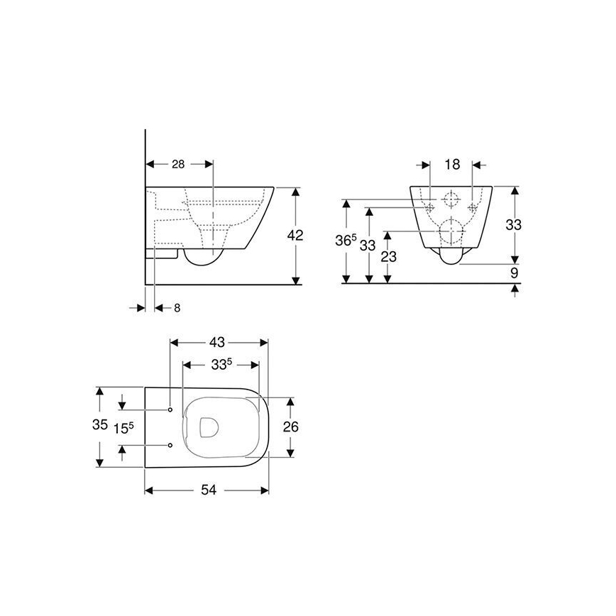 Geberit 500.208.01.1 - Zidni WC Rimfree Smyle Square keramika/bijela
