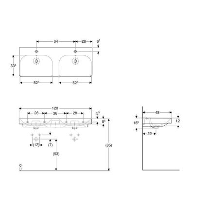 Geberit 500.223.01.1 - Zidni dvostruki umivaonik Smyle Square 120x48 cm keramika/bijela