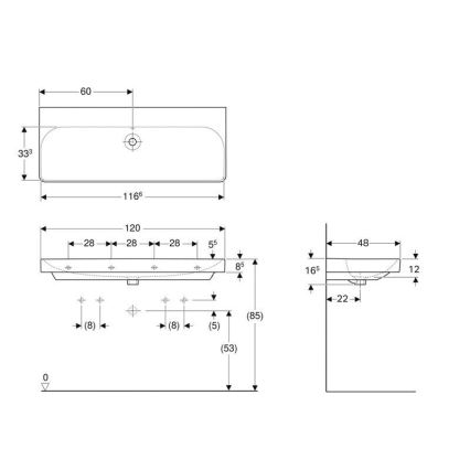 Geberit 500.225.01.1 - Viseći dvostruki umivaonik Smyle Square 120x48 cm keramika/bijela