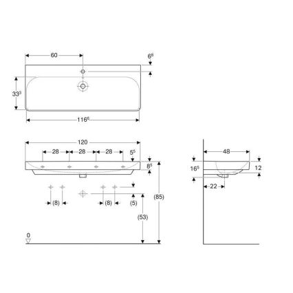 Geberit 500.226.01.1 - Zidni umivaonik Smyle Square 120x48 cm keramika/bijela