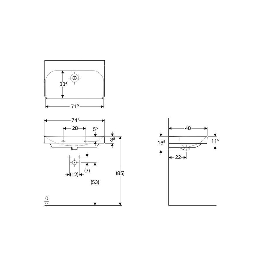 Geberit 500.249.00.2 - Zidni umivaonik Smyle Square 75x48 cm keramika/bijela