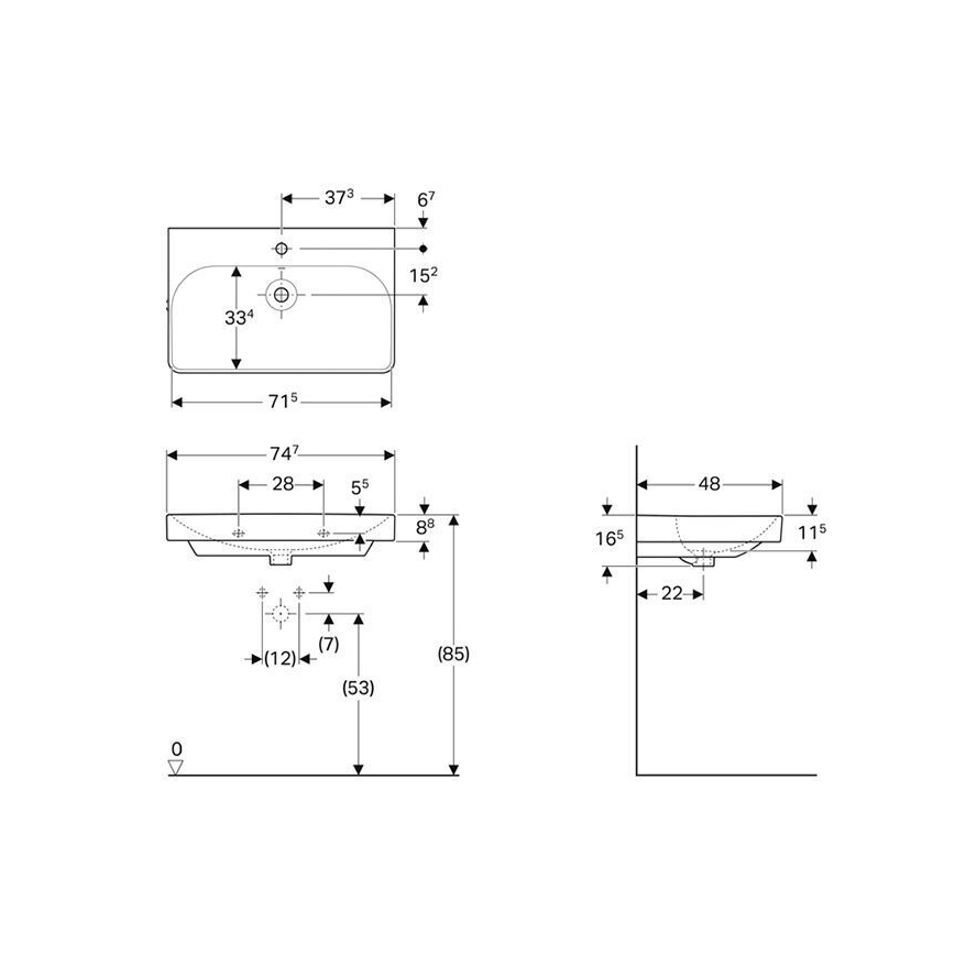 Geberit 500.249.01.1 - Zidni umivaonik Smyle Square 75x48 cm keramika/bijela