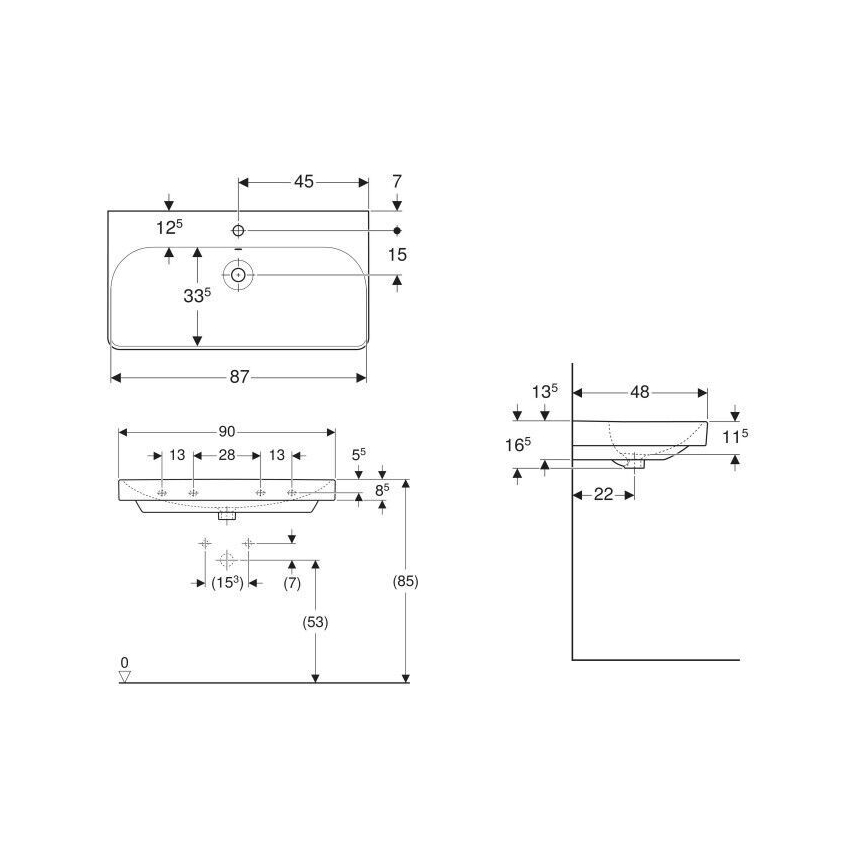 Geberit 500.251.01.1 - Zidni umivaonik Smyle Square 90x48 cm keramika/bijela
