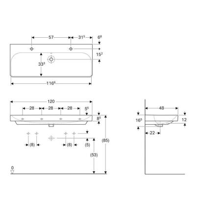 Geberit 500.253.01.1 - Viseći dvostruki umivaonik Smyle Square 120x48 cm keramika/bijela