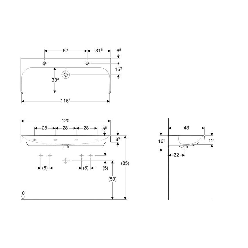 Geberit 500.253.01.1 - Viseći dvostruki umivaonik Smyle Square 120x48 cm keramika/bijela