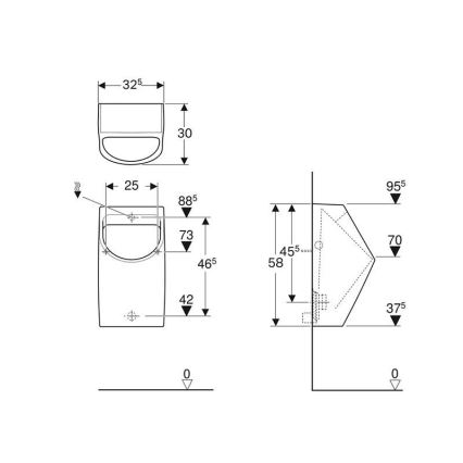Geberit 500.254.01.1 - Pisuar Smyle s zadnjim dovodom i stražnjim odvodom, keramika/bijela