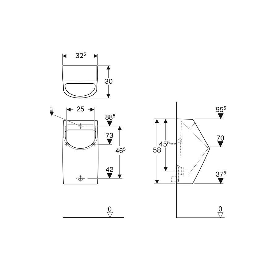 Geberit 500.254.01.1 - Pisuar Smyle s zadnjim dovodom i stražnjim odvodom, keramika/bijela