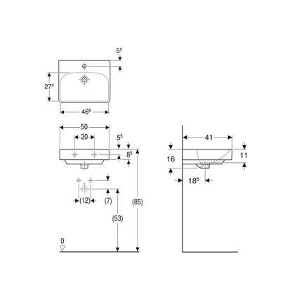 Geberit 500.256.01.1 - Viseći umivaonik Smyle Square 50x41 cm keramika/bijela