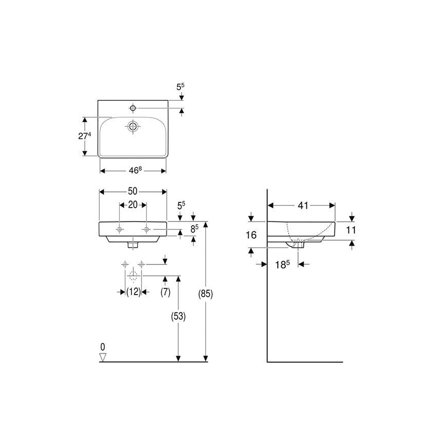 Geberit 500.256.01.1 - Viseći umivaonik Smyle Square 50x41 cm keramika/bijela