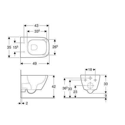 Geberit 500.379.01.1 - Zidna WC školjka Rimfree Smyle Square keramika/bijela