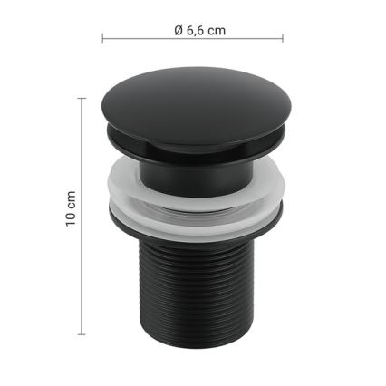 Gedy - CLICK-CLACK slivnik za umivaonik, promjer 6,6 cm, mat crne boje