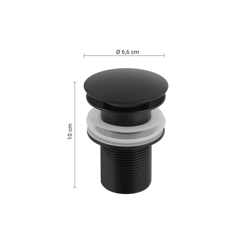 Gedy - CLICK-CLACK slivnik za umivaonik, promjer 6,6 cm, mat crne boje