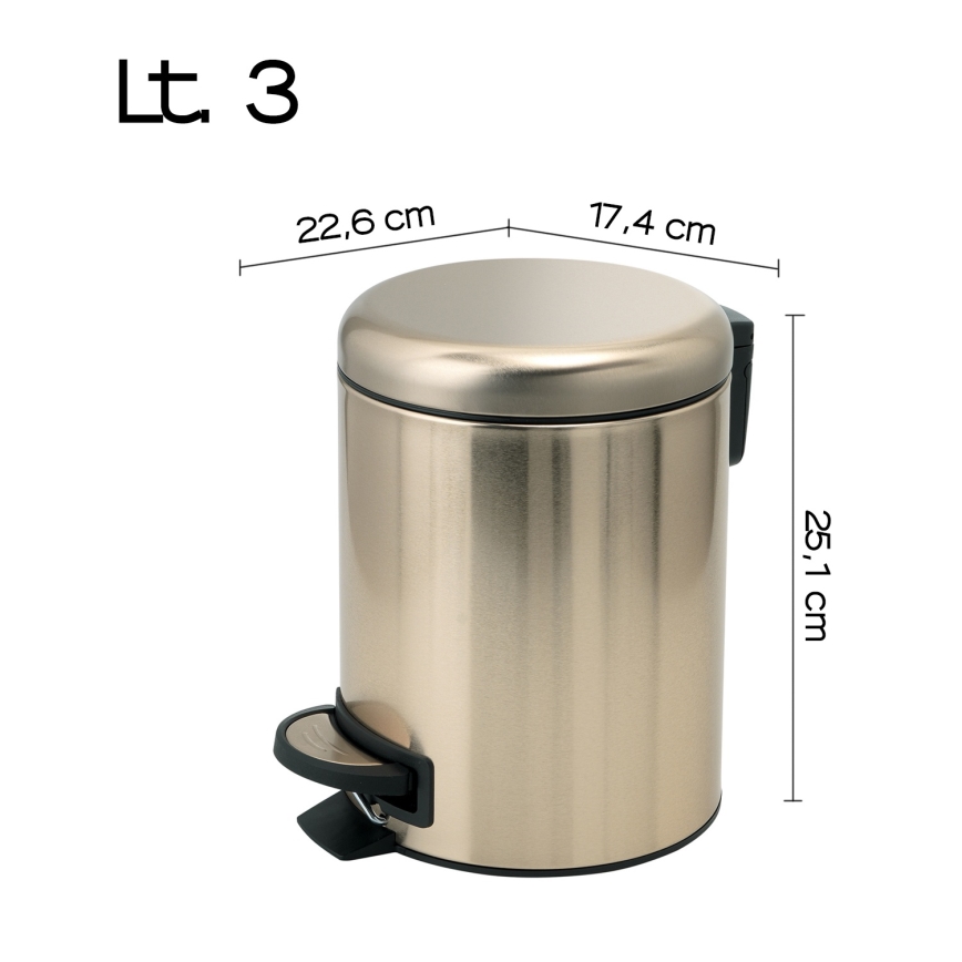Gedy - Koš za smeće POTTY 3 l s tihim zatvaranjem, mat zlatne boje