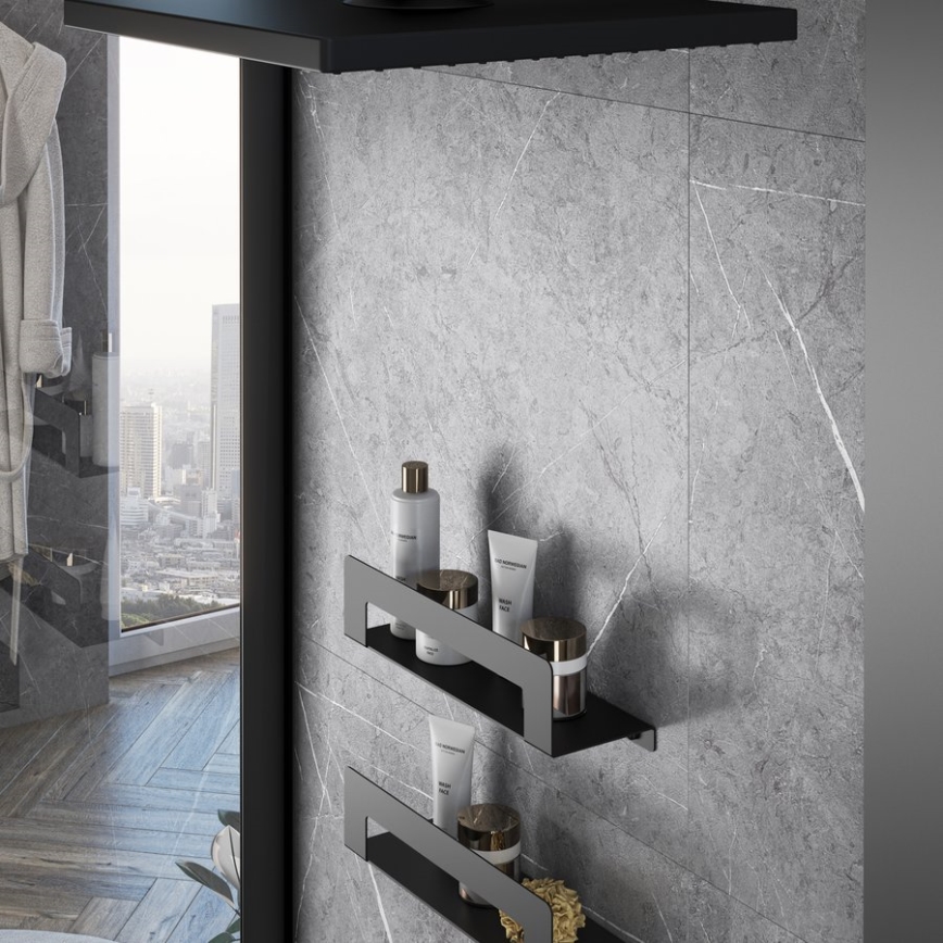 Gedy - Polica s vješalicom za ručnike CLEO 30 cm mat crne boje