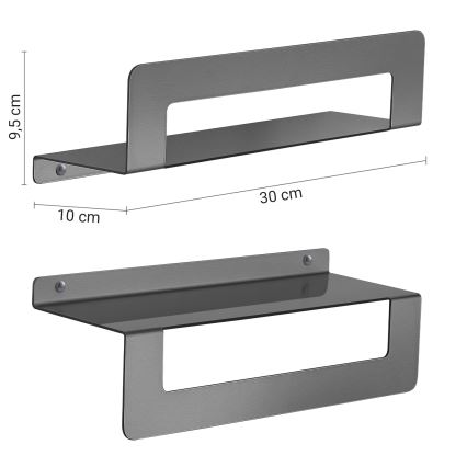 Gedy - Polica s vješalicom za ručnike CLEO 30 cm metalno siva