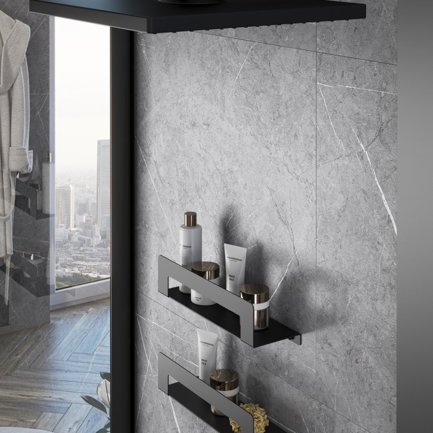 Gedy - Polica s vješalicom za ručnike CLEO 50 cm mat crne boje