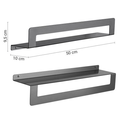 Gedy - Polica s vješalicom za ručnike CLEO 50 cm metalno-siva