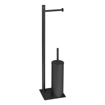 Gedy - Samostojeća četka za WC s držačem toaletnog papira TRILLY, mat crna
