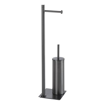 Gedy - Samostojeća WC četka s držačem toaletnog papira TRILLY metalno siva
