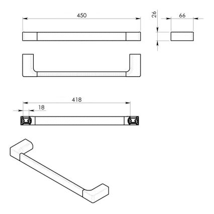 Gedy - Zidna vješalica za ručnike PIRENEI 6,6x45 cm matirano zlato