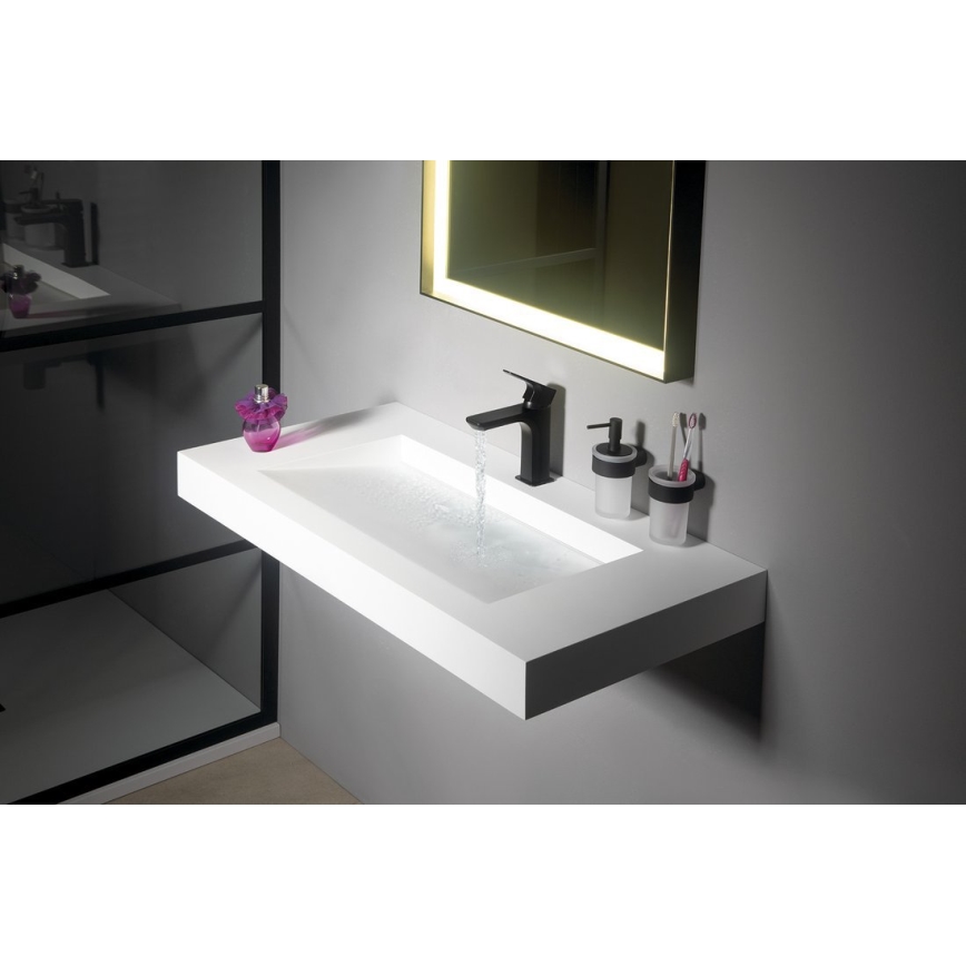 Gedy - Zidni dozator sapuna PIRENEI 110 ml, mliječno staklo/mat crne boje