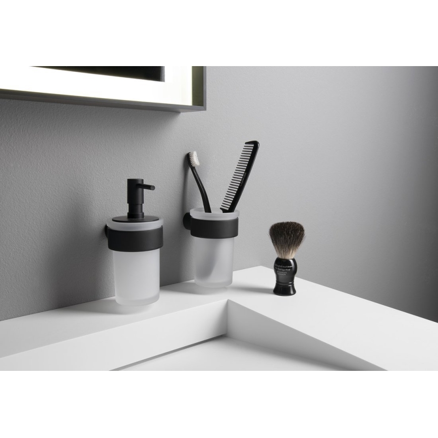 Gedy - Zidni dozator sapuna PIRENEI 110 ml, mliječno staklo/mat crne boje