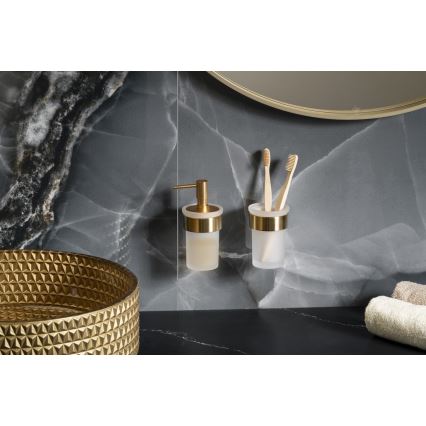 Gedy - Zidni dozator sapuna PIRENEI 110 ml mliječno staklo/matna zlatna