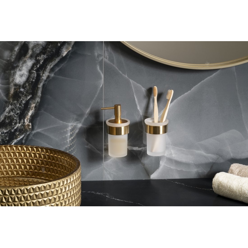 Gedy - Zidni dozator sapuna PIRENEI 110 ml mliječno staklo/matna zlatna