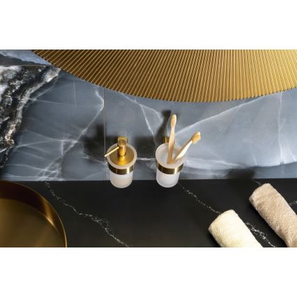 Gedy - Zidni držač za četkice za zube PIRENEI mliječno staklo/matno zlato