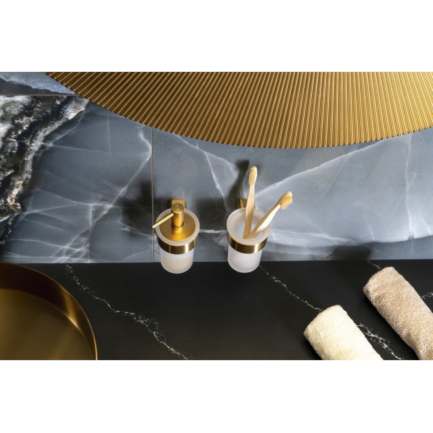 Gedy - Zidni držač za četkice za zube PIRENEI mliječno staklo/matno zlato