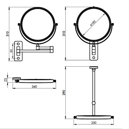 Gedy - Zidno kozmetičko ogledalo GAIA, mat crne boje