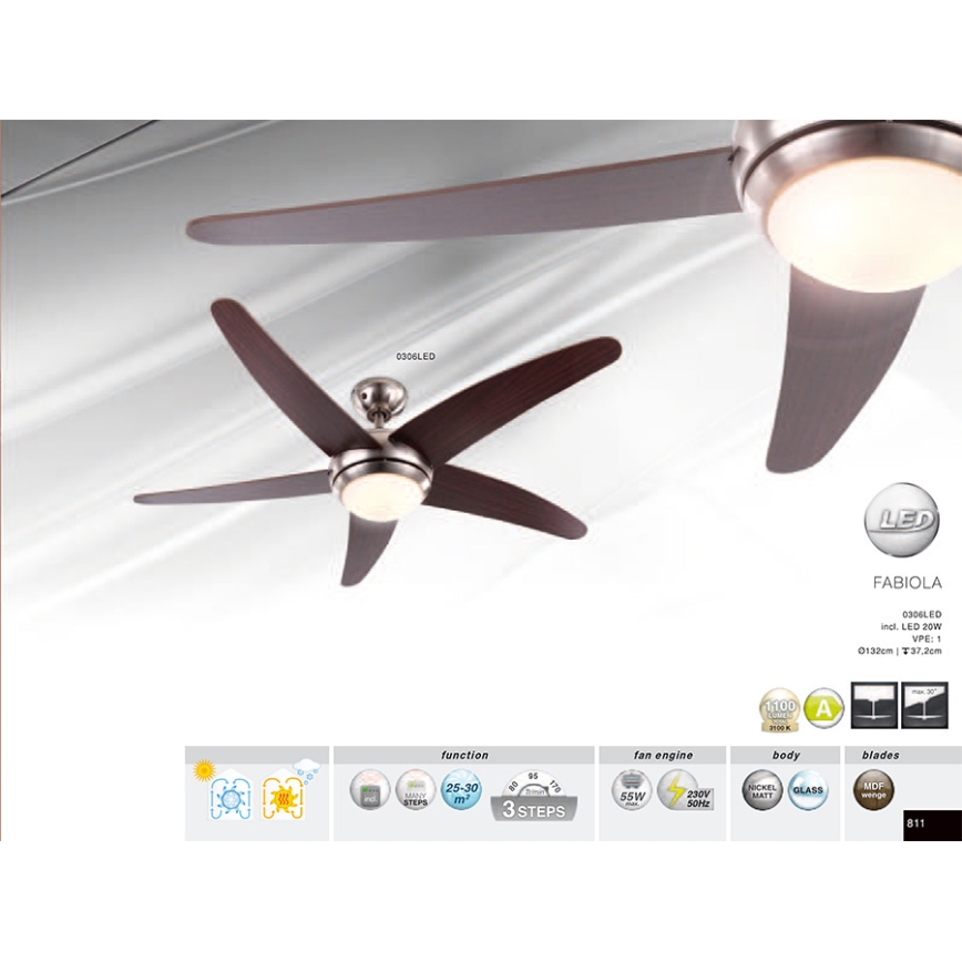 GLOBO 0306LED - Stropni ventilator FABIOLA 1xLED/20W/230V tamni orah