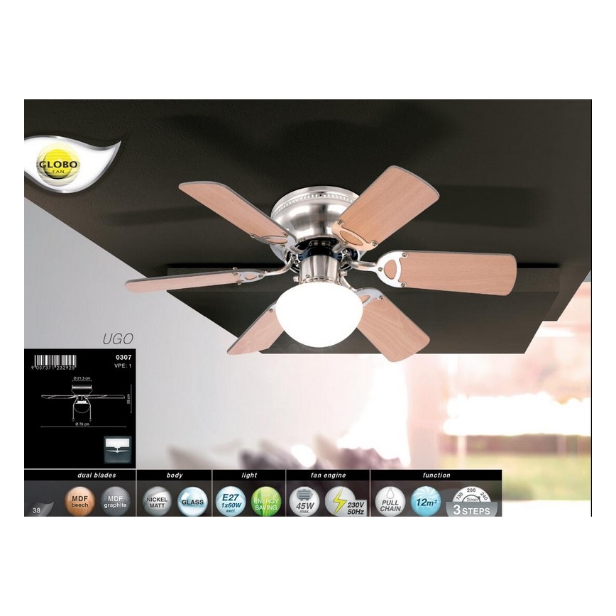 Globo - Stropni ventilator 1xE27/60W/230V