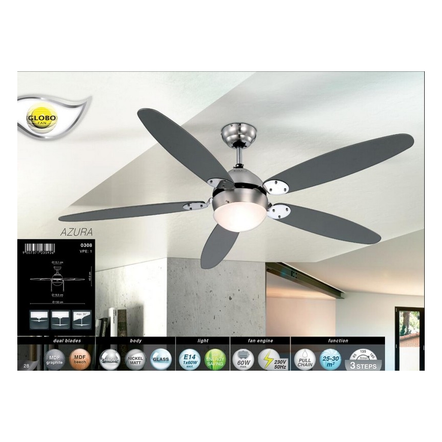 Globo - Stropni ventilator 1xE14/60W/230V