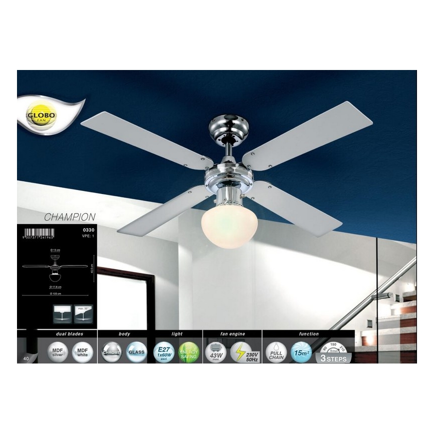 Globo - Stropni ventilator 1xE27/60W/230V