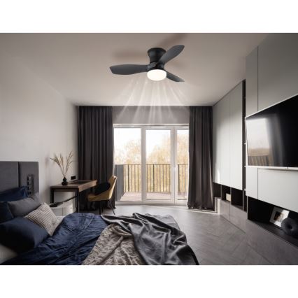 Globo - Prigušivi stropni ventilator s LED/15W/230V 2700-6500K crni + daljinski upravljač
