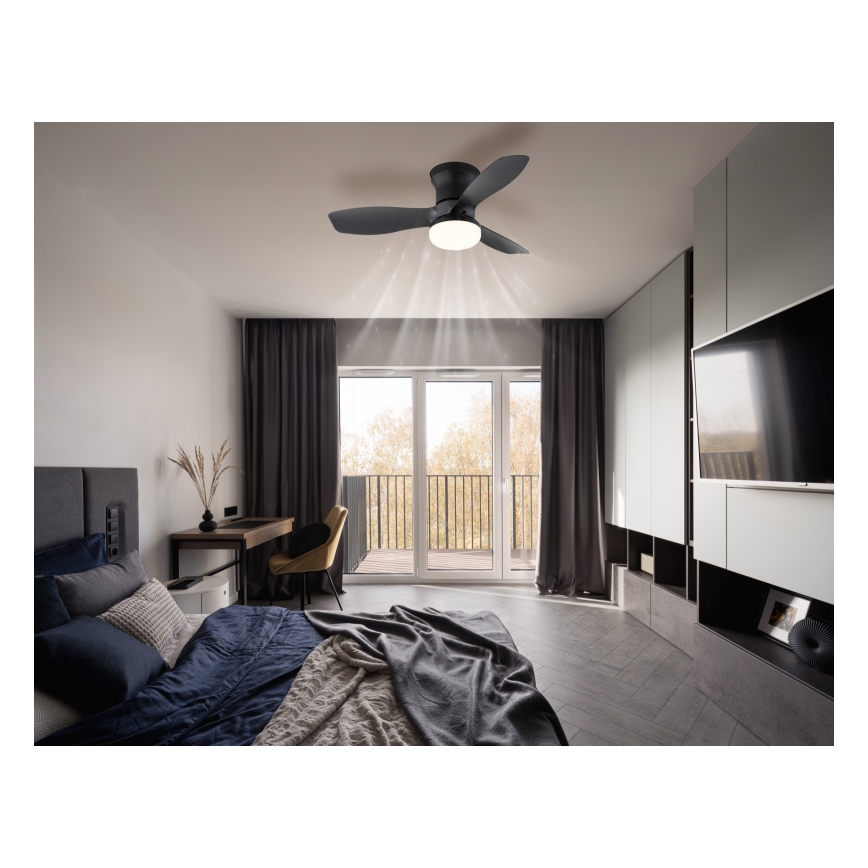 Globo - Prigušivi stropni ventilator s LED/15W/230V 2700-6500K crni + daljinski upravljač